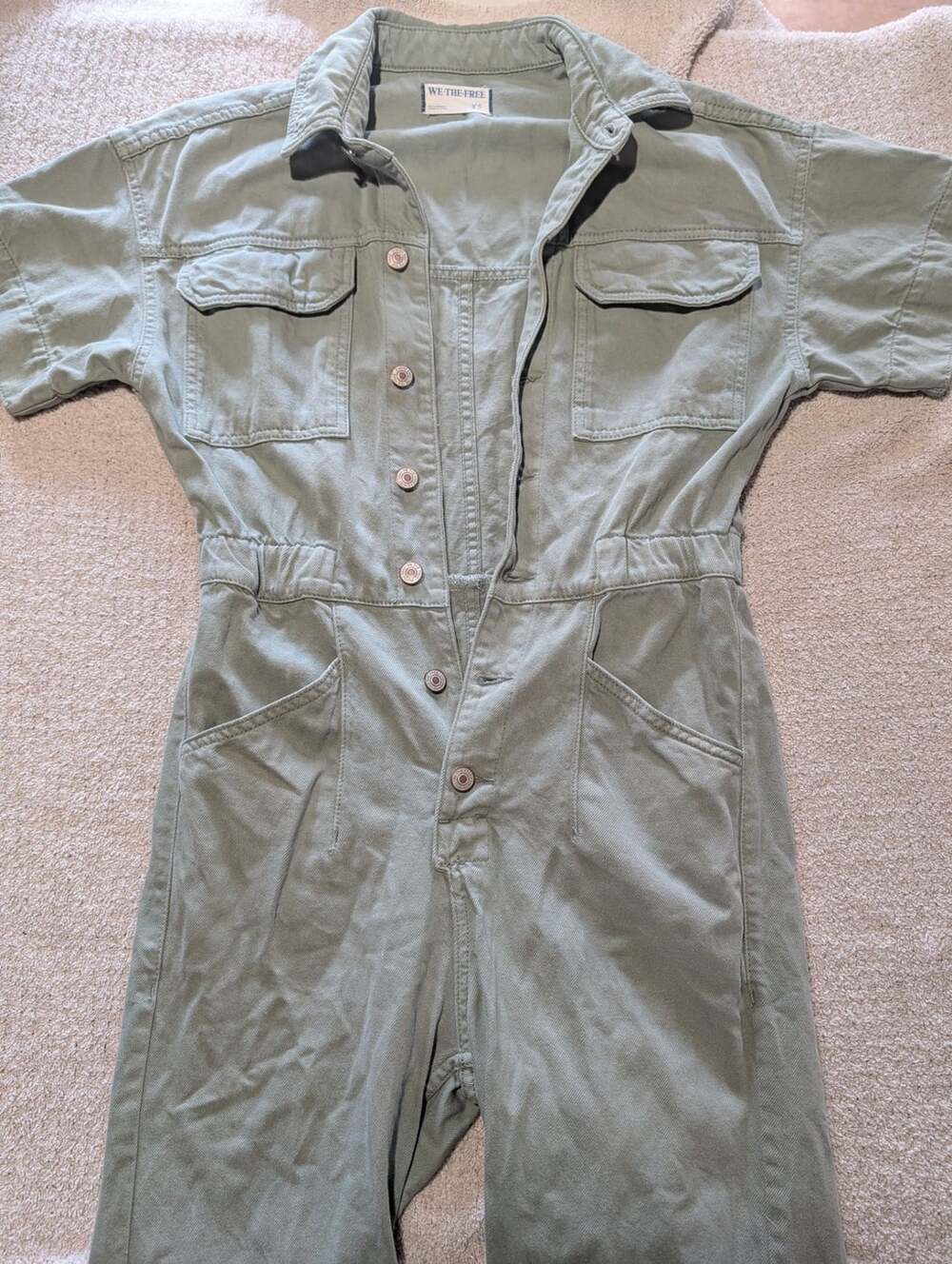 We The Free Marci Green Denim Jumpsuit Women's XS